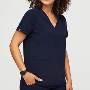 Figs Navy Blue Casma Three Pocket Short Sleeve Scrub Top